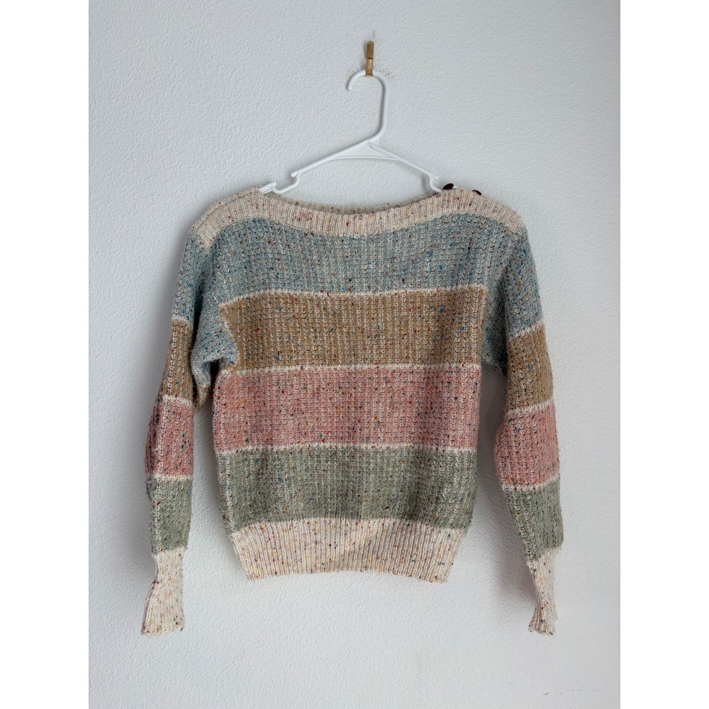 Vintage Liz Claiborne Striped Wool‎ Blend Sweater Multi Color Confetti Knit M